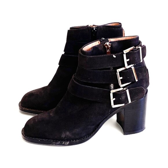 Jeffrey Campbell 3 buckle Rayburn Black Nubuck Ankle Boot Size 7.5 - Picture 3 of 15